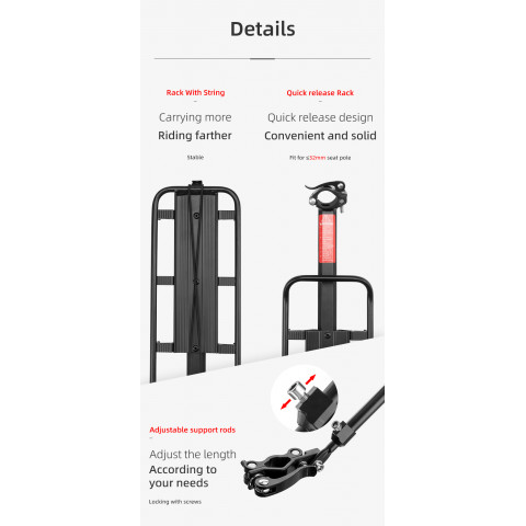 
Patvarus dviračių stovas su lentynos ir balnelio funkcija bei LED galiniu žibintu, juodas
