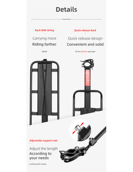 
Patvarus dviračių stovas su lentynos ir balnelio funkcija bei LED galiniu žibintu, juodas

