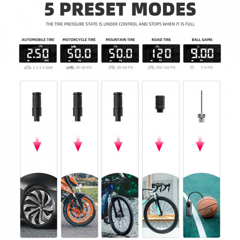 
Elektrinio dviračio rutulinis siurblys 10 barų su LED ekranu + USB-C laidu, juodas
