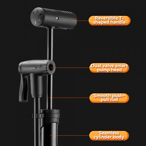 
Rankinis dviračio siurblys su 8 barų slėgio matuokliu - juodas
