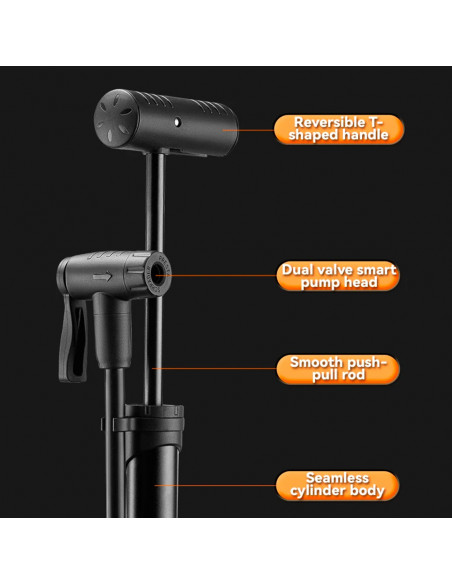 
Rankinis dviračio siurblys su 8 barų slėgio matuokliu - juodas
