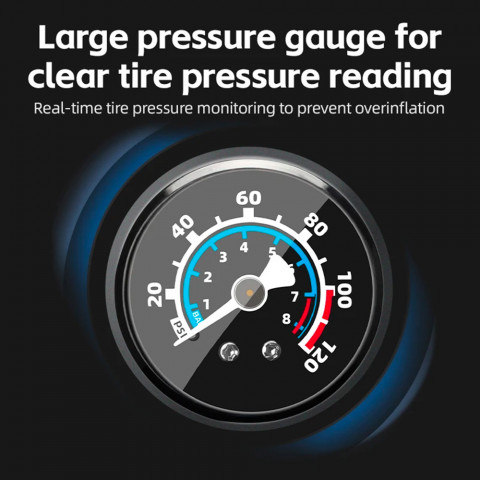 
Rankinis dviračio siurblys su 8 barų slėgio matuokliu - juodas
