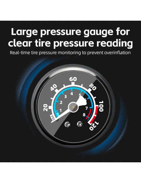 
Rankinis dviračio siurblys su 8 barų slėgio matuokliu - juodas
