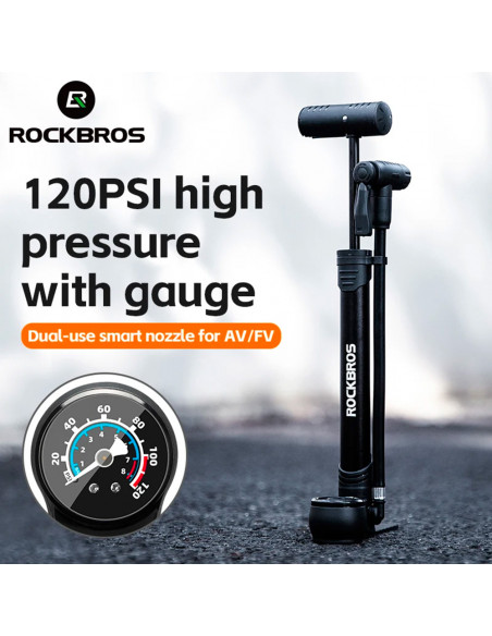 
Rankinis dviračio siurblys su 8 barų slėgio matuokliu - juodas
