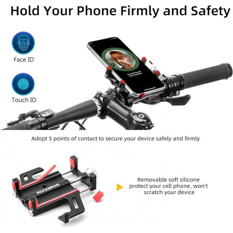 
Aliuminio lydinio dviračio telefono laikiklis ant vairo - juodas
