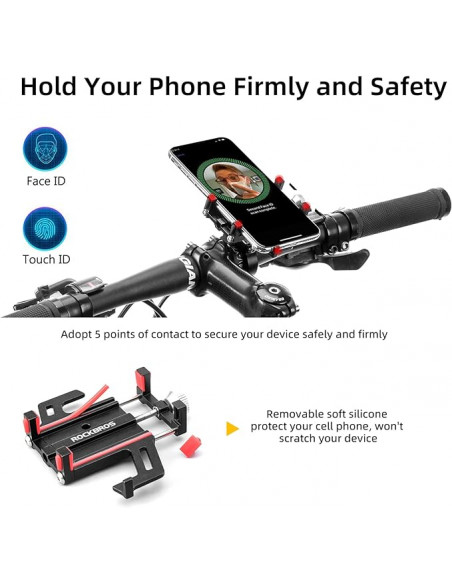 
Aliuminio lydinio dviračio telefono laikiklis ant vairo - juodas
