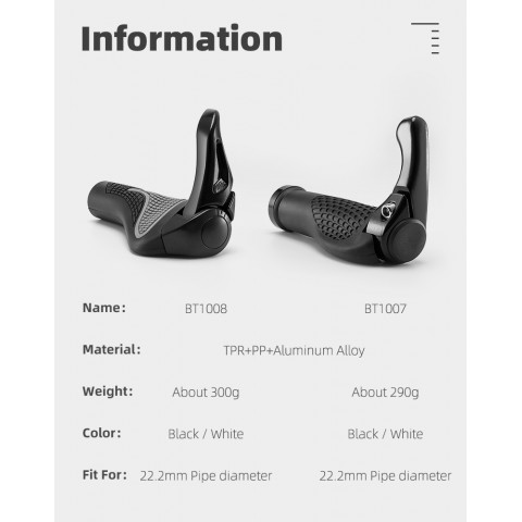 
Dviračio vairo rankenų rinkinys su neslystančiais kampais - juodos spalvos
