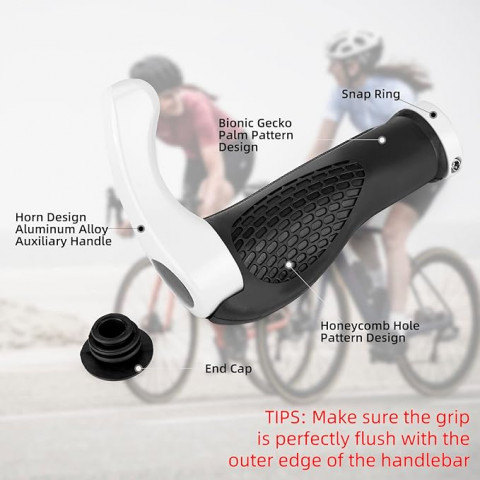 
Dviračio vairo rankenų rinkinys su neslystančiais kampais - baltos spalvos
