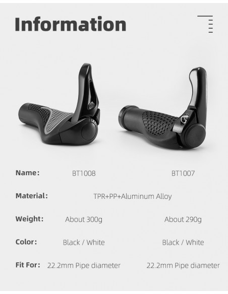 
Dviračio vairo rankenų rinkinys su neslystančiais kampais - baltos spalvos
