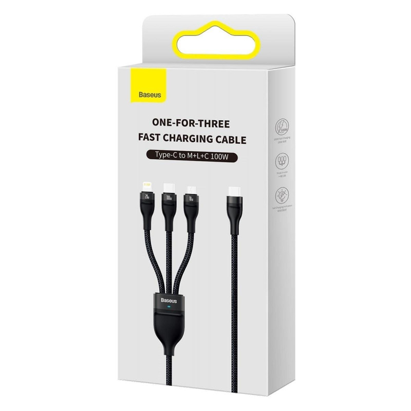 Flash Series II USB-C laidas iPhone Lightning microUSB 100W 1,5m juodas