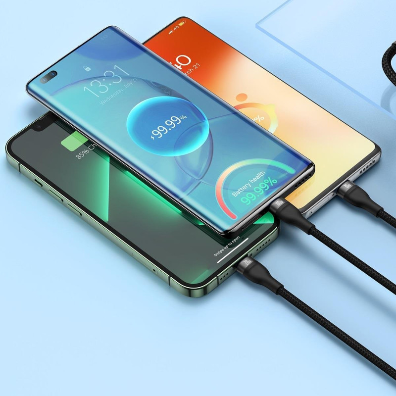 Flash Series II USB-C laidas iPhone Lightning microUSB 100W 1,5m juodas