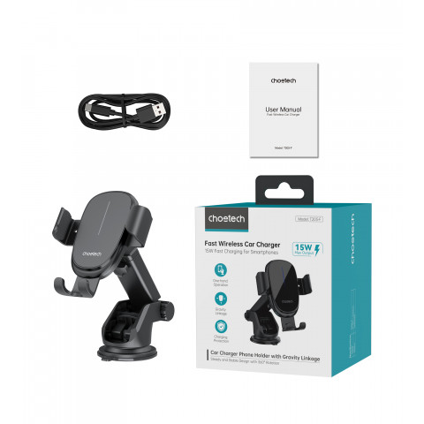 
„Gravity“ automobilio laikiklis su 15 W indukciniu įkrovikliu, skirtas vairuotojo kabinai – juodas
