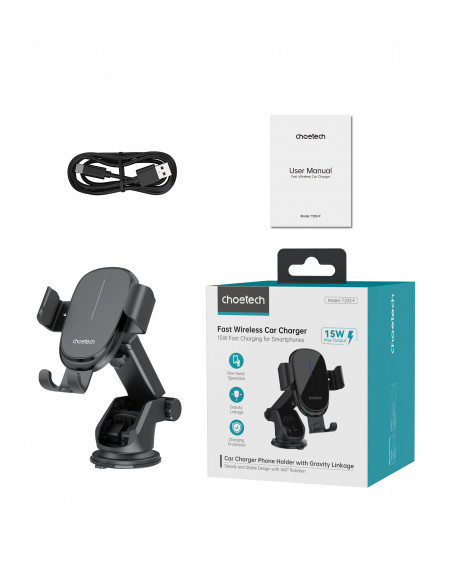 
„Gravity“ automobilio laikiklis su 15 W indukciniu įkrovikliu, skirtas vairuotojo kabinai – juodas
