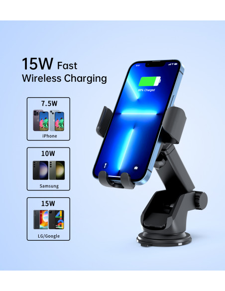 
„Gravity“ automobilio laikiklis su 15 W indukciniu įkrovikliu, skirtas vairuotojo kabinai – juodas
