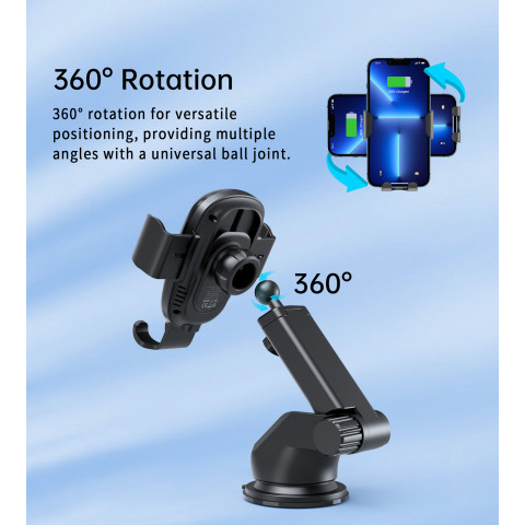 
„Gravity“ automobilio laikiklis su 15 W indukciniu įkrovikliu, skirtas vairuotojo kabinai – juodas
