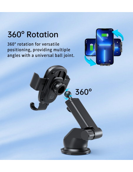 
„Gravity“ automobilio laikiklis su 15 W indukciniu įkrovikliu, skirtas vairuotojo kabinai – juodas
