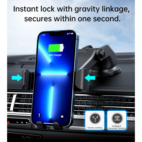 
„Gravity“ automobilio laikiklis su 15 W indukciniu įkrovikliu, skirtas vairuotojo kabinai – juodas
