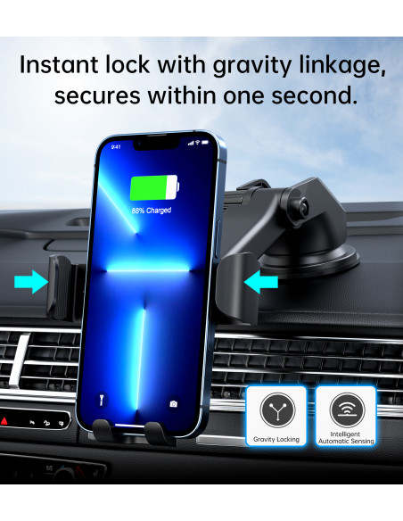 
„Gravity“ automobilio laikiklis su 15 W indukciniu įkrovikliu, skirtas vairuotojo kabinai – juodas
