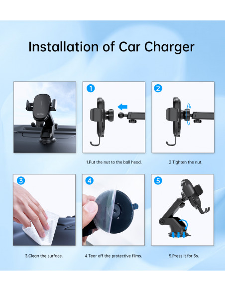
„Gravity“ automobilio laikiklis su 15 W indukciniu įkrovikliu, skirtas vairuotojo kabinai – juodas
