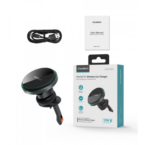 
Automobilinis laikiklis su 15 W belaidžiu įkrovimu, skirtas oro išleidimo angai - juodas
