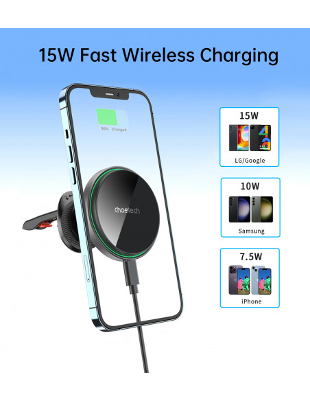 
Automobilinis laikiklis su 15 W belaidžiu įkrovimu, skirtas oro išleidimo angai - juodas
