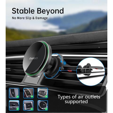 
Automobilinis laikiklis su 15 W belaidžiu įkrovimu, skirtas oro išleidimo angai - juodas
