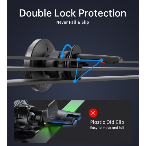 
Automobilinis laikiklis su 15 W belaidžiu įkrovimu, skirtas oro išleidimo angai - juodas
