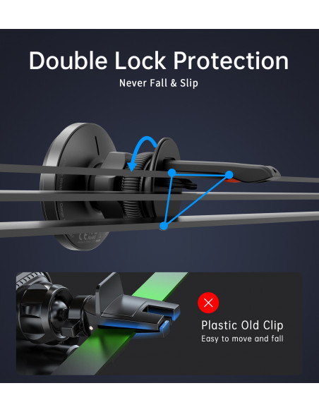 
Automobilinis laikiklis su 15 W belaidžiu įkrovimu, skirtas oro išleidimo angai - juodas
