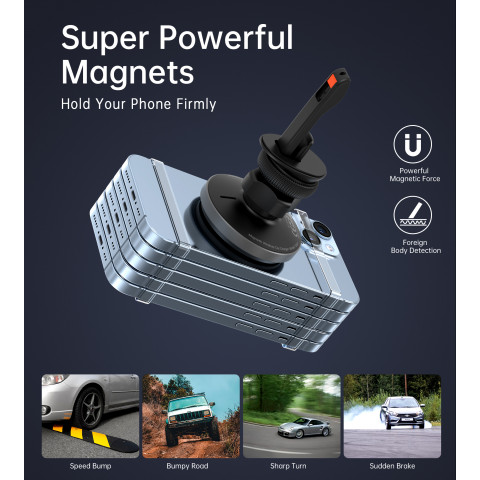 
Automobilinis laikiklis su 15 W belaidžiu įkrovimu, skirtas oro išleidimo angai - juodas
