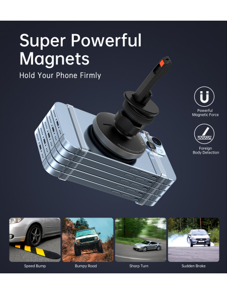 
Automobilinis laikiklis su 15 W belaidžiu įkrovimu, skirtas oro išleidimo angai - juodas
