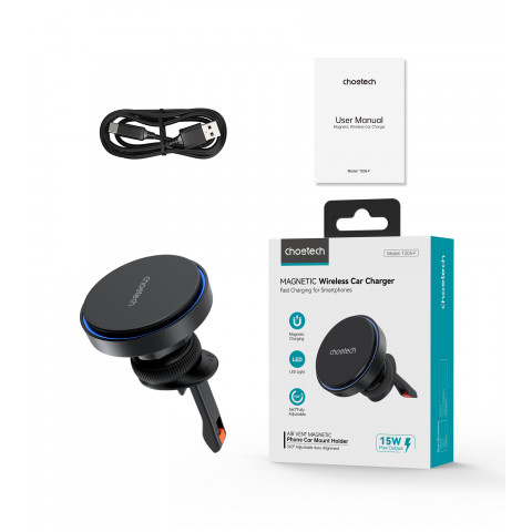 
Magnetinis laikiklis su 15 W indukciniu įkrovikliu oro išleidimo angai - juodas
