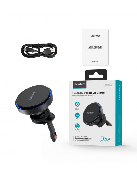 
Magnetinis laikiklis su 15 W indukciniu įkrovikliu oro išleidimo angai - juodas
