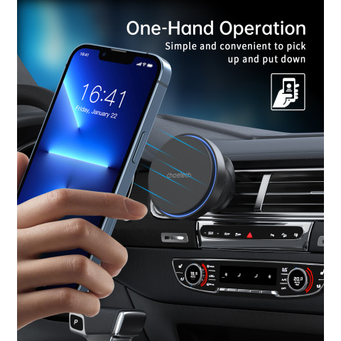 
Magnetinis laikiklis su 15 W indukciniu įkrovikliu oro išleidimo angai - juodas
