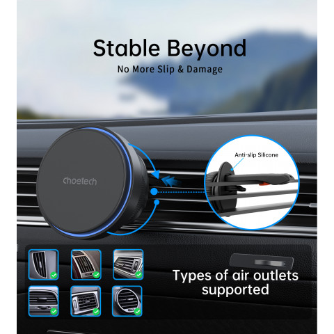 
Magnetinis laikiklis su 15 W indukciniu įkrovikliu oro išleidimo angai - juodas
