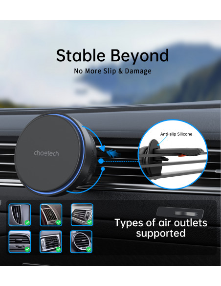 
Magnetinis laikiklis su 15 W indukciniu įkrovikliu oro išleidimo angai - juodas
