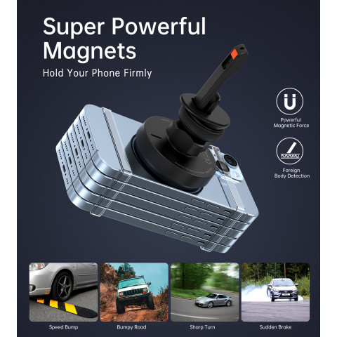 
Magnetinis laikiklis su 15 W indukciniu įkrovikliu oro išleidimo angai - juodas
