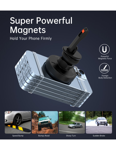 
Magnetinis laikiklis su 15 W indukciniu įkrovikliu oro išleidimo angai - juodas
