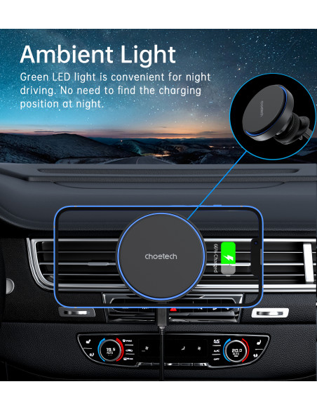 
Magnetinis laikiklis su 15 W indukciniu įkrovikliu oro išleidimo angai - juodas
