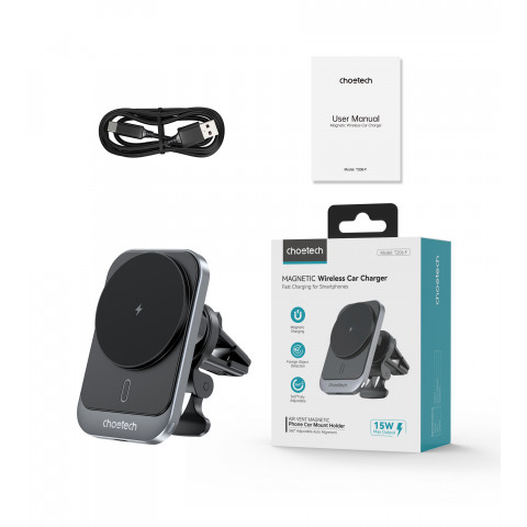 
Automobilinis laikiklis su 15 W indukciniu įkrovikliu, skirtas oro išleidimo angai – juodas
