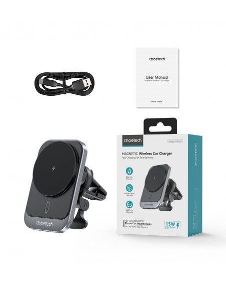 
Automobilinis laikiklis su 15 W indukciniu įkrovikliu, skirtas oro išleidimo angai – juodas
