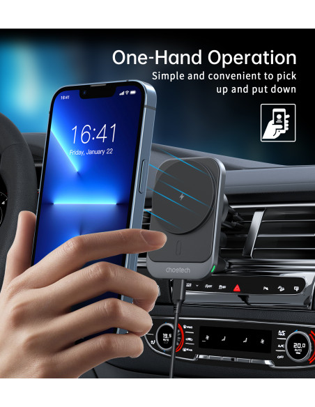 
Automobilinis laikiklis su 15 W indukciniu įkrovikliu, skirtas oro išleidimo angai – juodas
