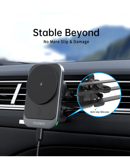 
Automobilinis laikiklis su 15 W indukciniu įkrovikliu, skirtas oro išleidimo angai – juodas
