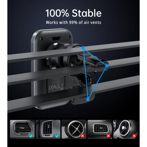 
Automobilinis laikiklis su 15 W indukciniu įkrovikliu, skirtas oro išleidimo angai – juodas
