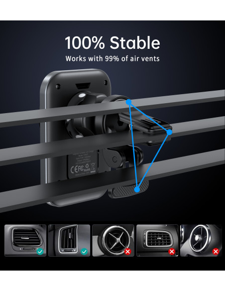 
Automobilinis laikiklis su 15 W indukciniu įkrovikliu, skirtas oro išleidimo angai – juodas
