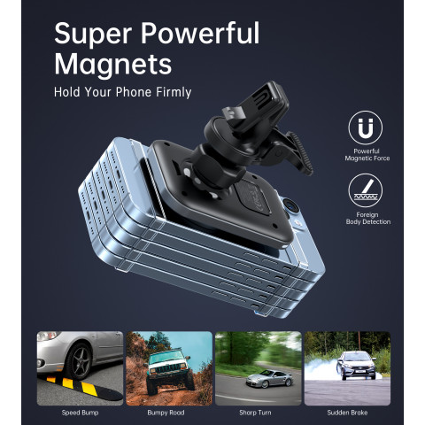 
Automobilinis laikiklis su 15 W indukciniu įkrovikliu, skirtas oro išleidimo angai – juodas
