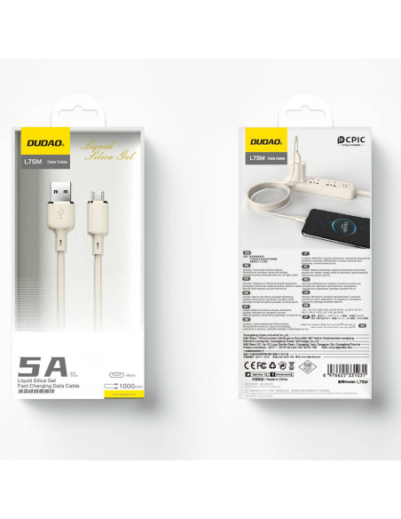 
Sustiprintas kabelis SR USB-A - microUSB 5A 1m, smėlio spalvos
