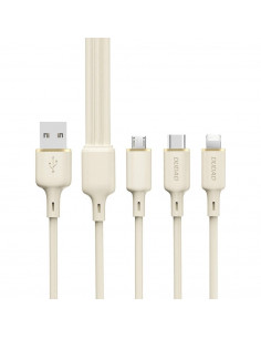 
3in1 kabelis sutvirtintas SR USB-A - USB-C / Lightning / microUSB 66W 1.2m smėlio spalvos
