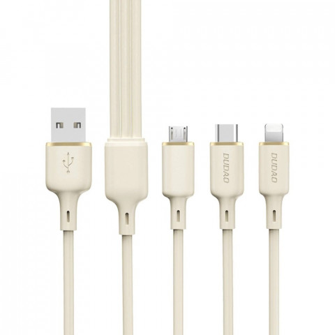 
3in1 kabelis sutvirtintas SR USB-A - USB-C / Lightning / microUSB 66W 1.2m smėlio spalvos
