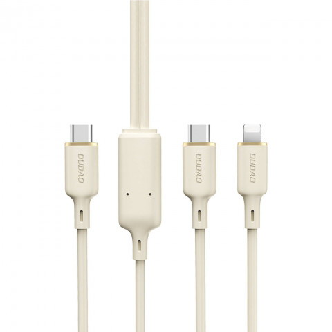 
2in1 kabelis sutvirtintas SR USB-C - USB-C / Lightning 100W 1.2m smėlio spalvos
