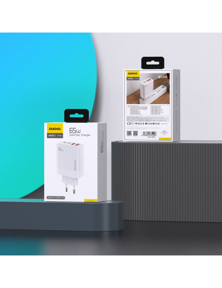 
GaN 2x USB-A / 2x USB-C PD 65W baltas sieninis įkroviklis
